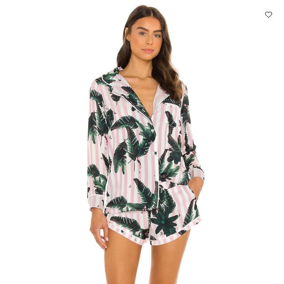 X REVOLVE Long Sleeve Top and Short Pajama Set - Palm Trees - Picture 1 of 3